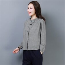 原创轻奢真值典雅文艺盘扣棉麻上衣短袖显瘦亚麻T恤民族风夏装，女装衬衫，奕阳依阁