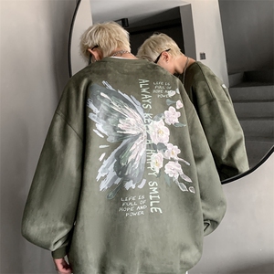 直播400克重磅加厚麂皮绒美式卫衣圆领印花大码 XZ517A-BK11001图片