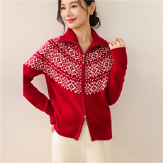 2025年秋季新款百搭费尔岛拉链加厚开衫，女装羊毛衫，慕洵羊绒