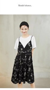 选货，夏季新款-设计师系列趣味印花假两件套连衣裙,女装连衣裙,觅处