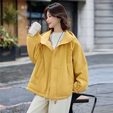 藏青色连帽宽松休闲夹棉外套女2025冬季极简廓形慵懒感小个子棉服，女装棉衣/棉服，梦懿尔