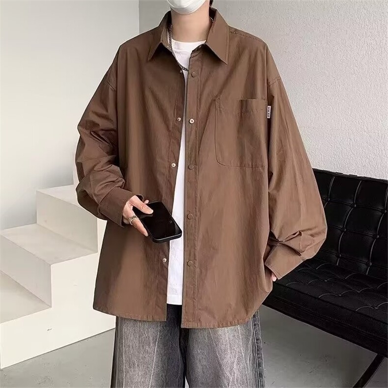 长袖衬衫男女春秋季宽松纯色工装衬衣日系休闲文艺上衣服C330/P35,男装衬衫,星座506