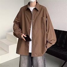 长袖衬衫男女春秋季宽松纯色工装衬衣日系休闲文艺上衣服C330/P35，男装衬衫，星座506