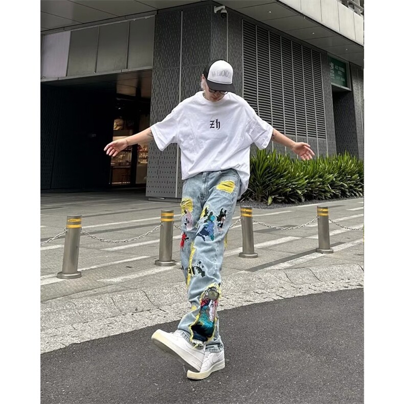 美式港风美式街头重工刺绣破洞牛仔裤男P80,男装牛仔裤,星座1116-2