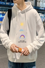 WY2141-P35加绒款-P40纯棉连帽卫衣男大码运动帽衫宽松薄外套男，男装卫衣，电商A040