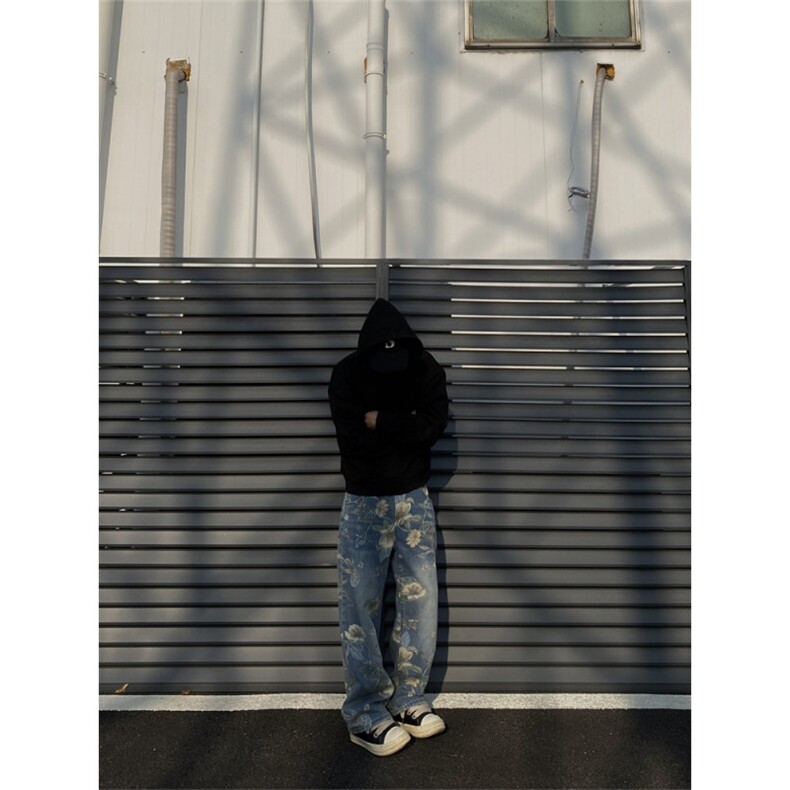 2024/cleanfit牛仔裤水洗碎花朵直筒拖地裤1005-3-SGT02-P65控88，男装牛仔裤，星座1005-3