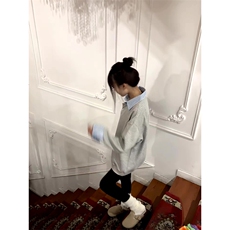 抖音得物高品质26春装美式高街假两件衬衫领长袖卫衣POLO领打底衫，男装T恤，电商A486