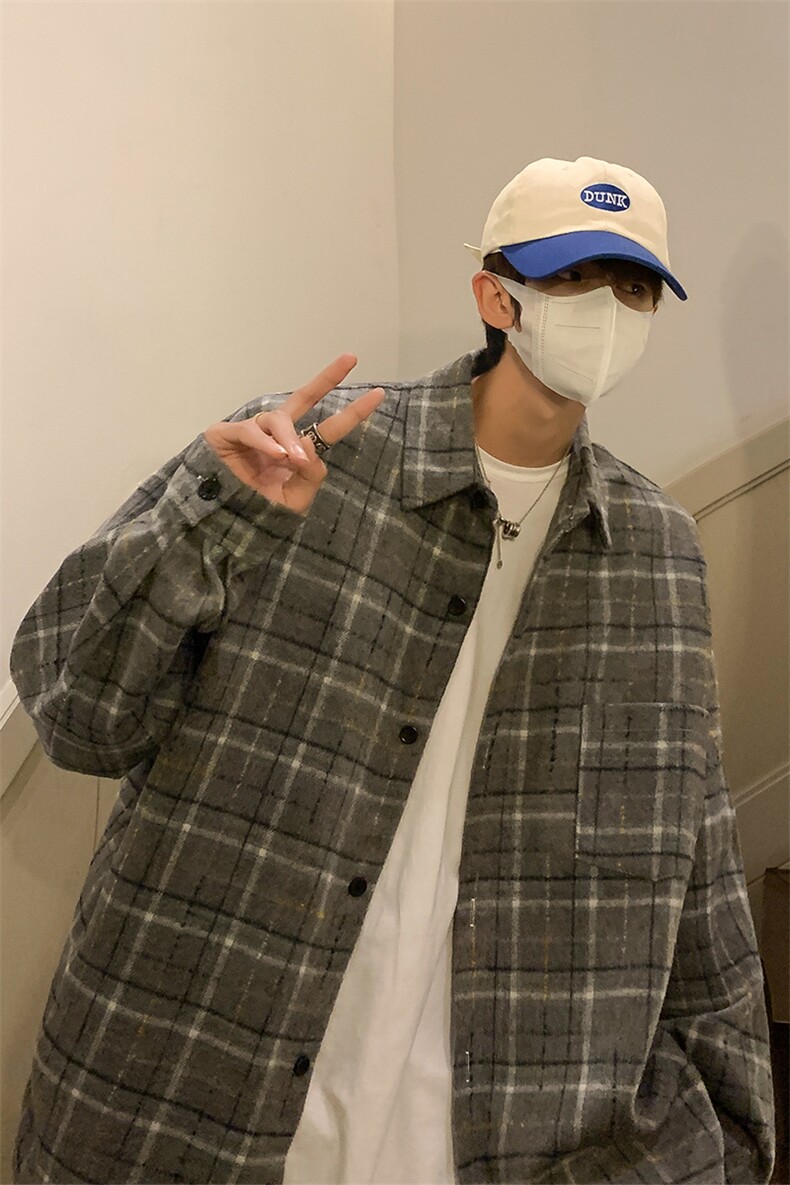 2025春秋季格子衬衫男潮流港风帅气厚款衬衣外套上衣DX131P55,男装衬衫,电商B413-1