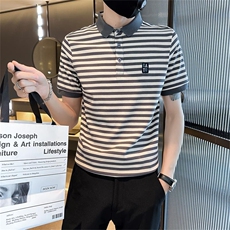 经典款高级感轻奢夏季短袖T恤翻领条纹Polo衫半袖T0253-P58，男装T恤，电商D342
