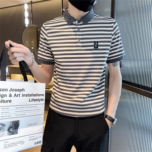 经典款高级感轻奢夏季短袖T恤翻领条纹Polo衫半袖T0253-P58图片