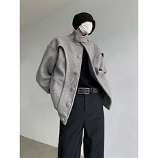 现货25羊毛设计感男士解构加厚短款复古毛呢大衣JK77-P168，男装毛呢大衣，电商B288