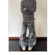 网图美式复古迷彩工装裤男女高街宽松直筒微喇vibe休闲裤子，男装工装外套，四季星座505
