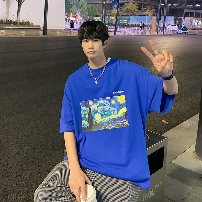 1港风休闲运动情侣大码M-5XL嘻哈潮圆领短袖T恤男DT7005P25控38，男装T恤，星座226-2