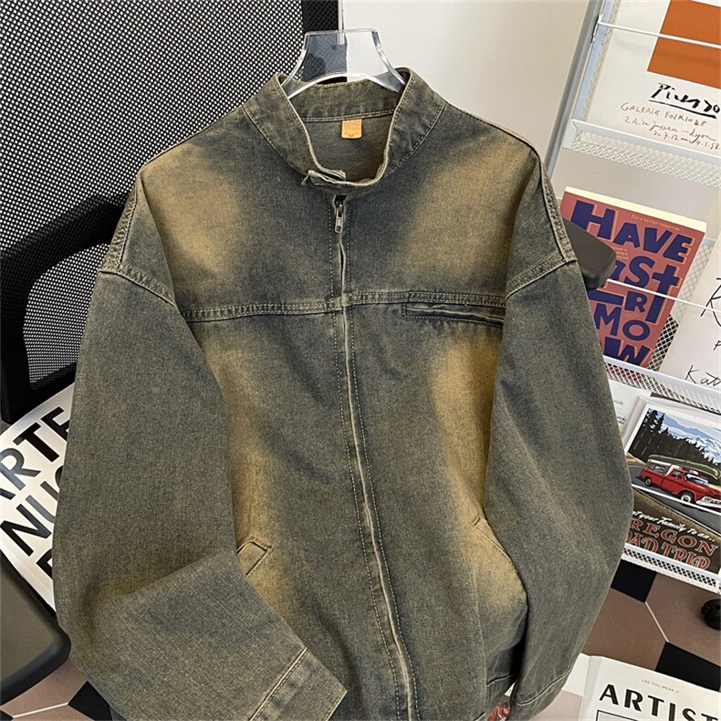 美式复古水洗工装牛仔外套男秋季Vibe风立领情侣夹克潮W8932-P68图片