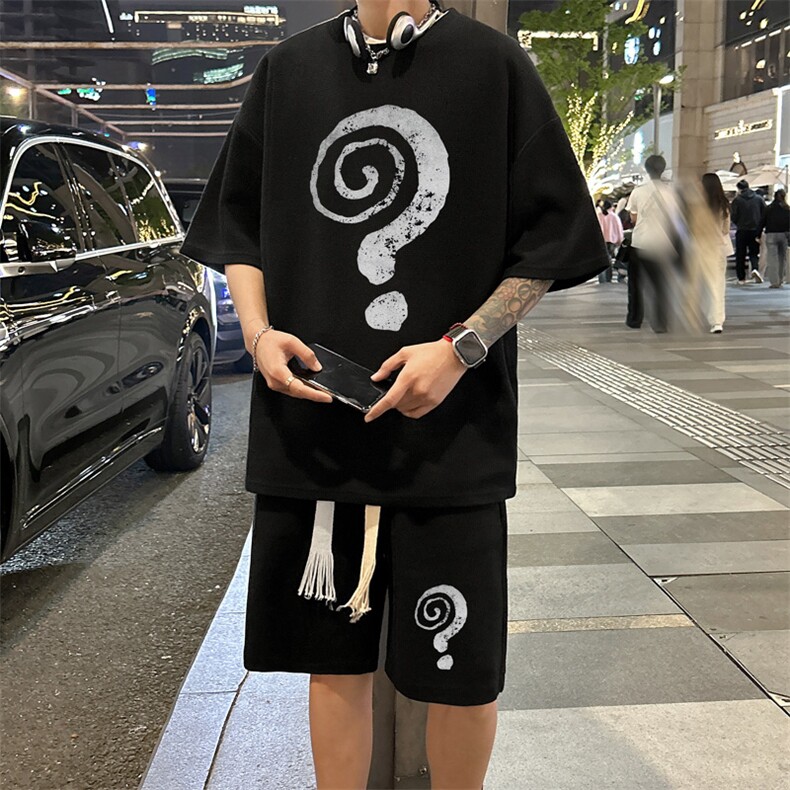 套装！华夫格套装短袖T恤短裤男 HTZ535-特p：38图片