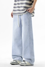 26年春季新款侧边三拼接宽松直筒松紧腰橡筋裤水洗复古裤G820-P45，男装休闲裤，星座1006