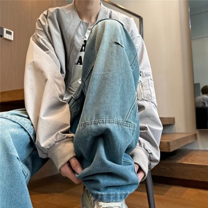 美式复古高腰阔腿牛仔裤新款设计感宽松高街直筒长裤子图片
