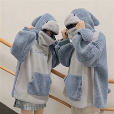 秋冬设计感羊羔绒自闭鲨鱼卫衣加绒加厚情侣装218-8WY8815P50,男装卫衣,星座218-8
