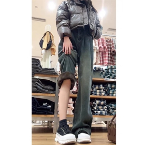 秋冬新款保暖加厚美式高街复古ins潮流牛仔裤女LY7266-P42 加绒48图片