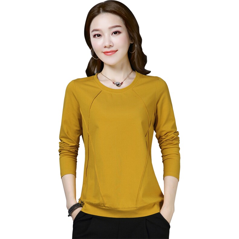 长袖T恤女2021新品时尚修身显瘦女式洋气上衣休闲打底衫,女装T恤,曼沙奕珂