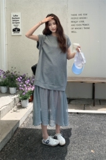 现货退换低韩系假两件网纱拼接连衣裙C258-2600-P125K188，女装连衣裙，2C258