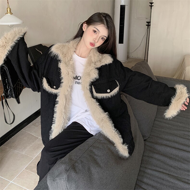 A212-P120夹棉加厚黑色牛仔外套冬季复古宽松拼接棉衣保暖棉服,男装工装外套,星座911