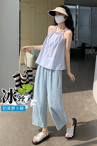 白色奶奶裤女夏季2024新款高腰休闲阔腿小个子九分冰丝萝卜裤图片