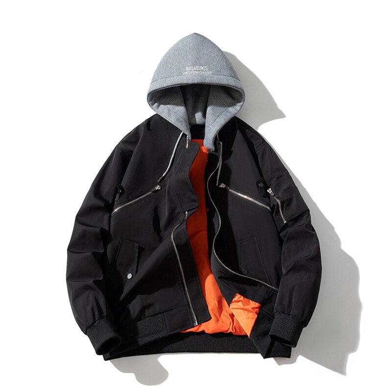 现货 2色秋冬带帽可拆卸飞行服外套棉服夹克图片