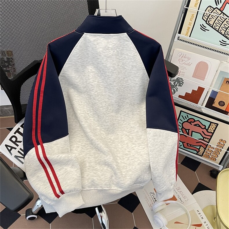 春秋季新款撞色刺绣立领开衫卫衣男女同款潮牌宽松休闲外套,女装短外套,星座410-6（原星座1304-1）