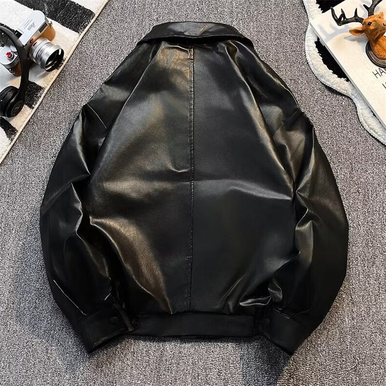 高街复古皮衣外套男春秋季潮牌廓型机车服PU皮夹克W25/P67,男装夹克,星座506B