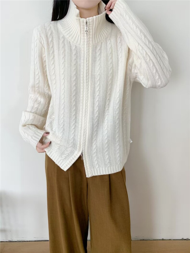 2025年秋季时尚百搭通勤简约休闲拉链开衫，女装羊毛衫，秋虹羊绒