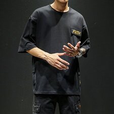 夏新款宽松多口袋工装短袖日系潮牌大码国潮T恤个性五分袖T502，男装T恤，电商A021A