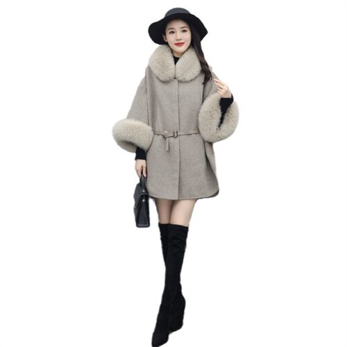 芷墨冬装新款时尚百搭毛呢外套斗篷外套可脱卸毛，女装毛呢外套，芷墨服饰