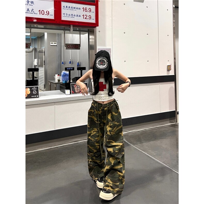 W10442-P58网图现货美式迷彩伞兵工装裤宽松阔腿嘻哈街舞休闲裤,男装工装外套,星座1608