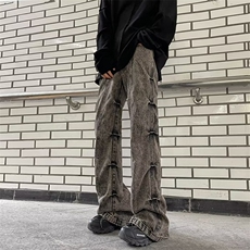 美式高街牛仔裤男韩版潮流个性帅2024冬季新款ins长裤RK1235-P51，男装牛仔裤，星座412-3