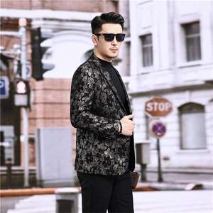 春秋款男士绵羊皮西服真皮休闲外套中年男装百搭通勤夹克银叶花图片