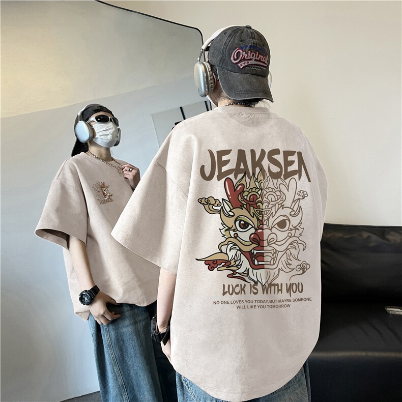 得物抖音直播麂皮绒风动漫印花宽松短袖djp325-特批23控39图片