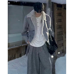 秋冬季羊毛混纺双排扣加厚毛呢男女款外套夹克上衣服 M5040图片