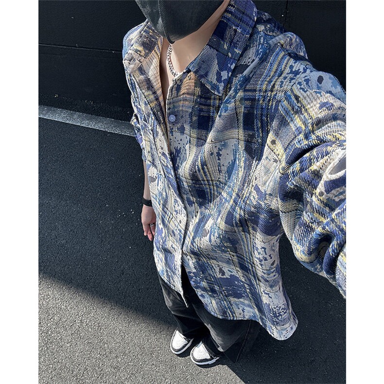 美式高街潮流格子衬衫潮牌宽松休闲上衣A086-CS2201-特批价30,男装衬衫,电商基地A086