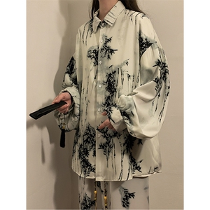 1灯笼袖扎染大码M-5XL长袖衬衣CS88796P35控68扎染裤88798P45控68图片