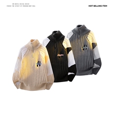 M8163/P75冬季美式复古撞色开衫毛衣外套潮牌宽松bf?百搭针织衫，男装针织衫/毛衣，电商A141