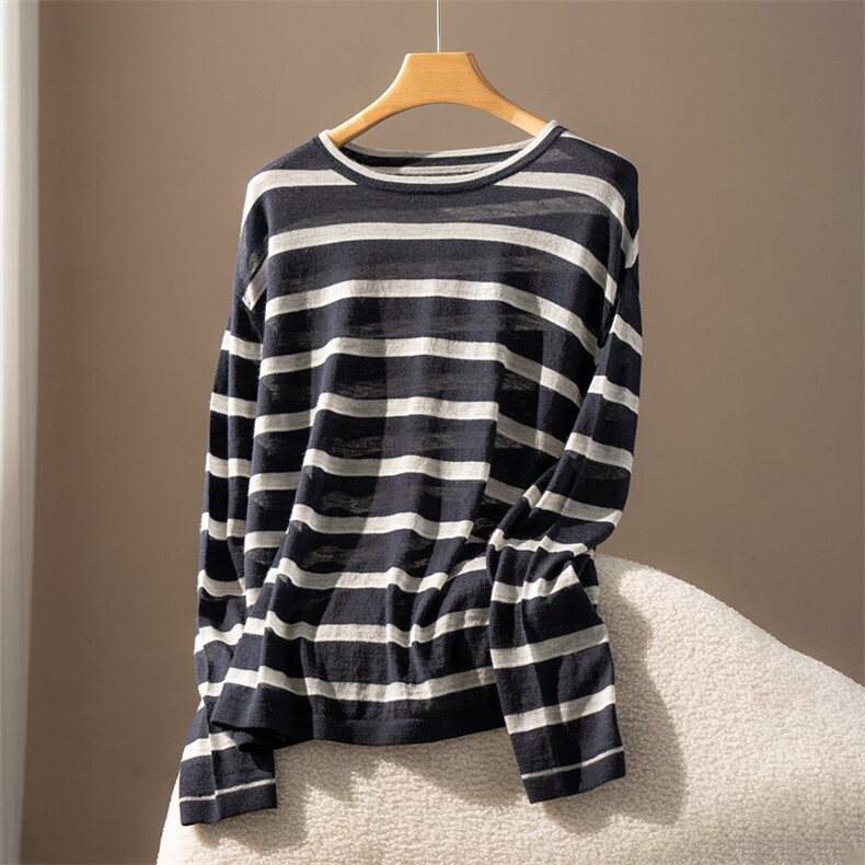 2025年秋季宽松版型条纹套衫时尚百搭通勤简约，商品下架区商品下架区，江帆羊绒