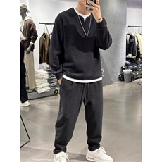 秋冬季男士新款肌理感拼接假两件卫衣简约时尚百搭休闲纯色打底衫，男装卫衣，星座506A