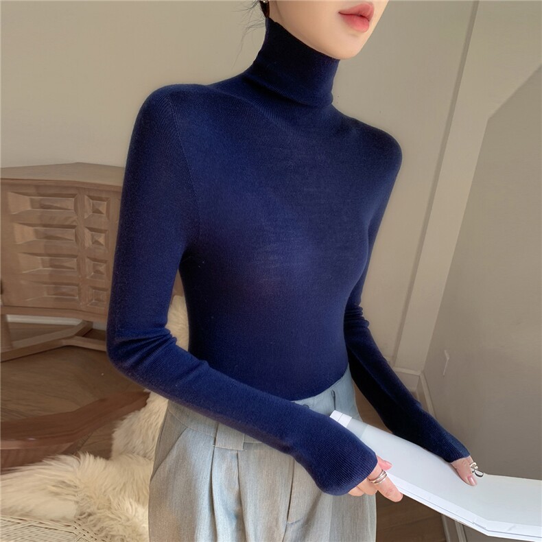 一线成衣无缝精纺扬子纱100羊毛衫女堆堆领修身显瘦内搭打底衫,针织衫/毛衣,暖绒情旗舰店