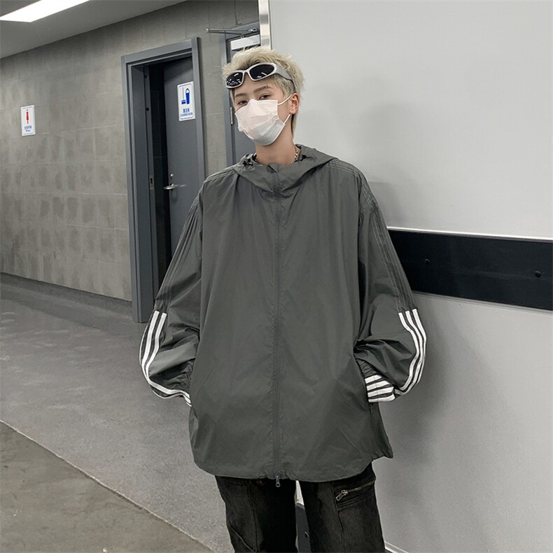 夏季休闲宽松户外轻薄防晒服连帽外套男女款条纹防晒衣F93111-p43,男装防晒衣,星座1008