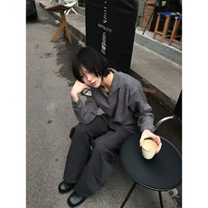 现货~老钱风罗马格意式一片领猫眼宝石扣polo长袖男~C25231批55，男装Polo衫，星座1411A-6