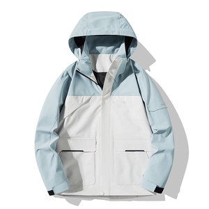 户外连帽撞色冲锋衣情侣外套防风登山服夹克男平铺YHJK8825-P75图片