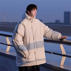 秋冬立领棉衣潮流连帽竖条样式宽松港风情侣棉袄外套MY9303-P95，男装棉衣，电商A128