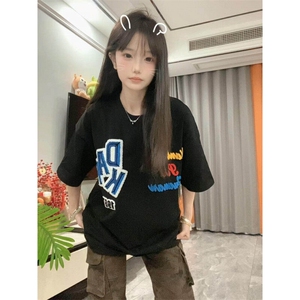 【档口现货260g】DX408HH-P35 美式高街字母刺绣短袖T恤男女夏季图片