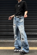 美式高阶水洗做旧ins牛仔裤阔腿短裤情侣潮KZ31D774--TP45，男装牛仔裤，电商A247C